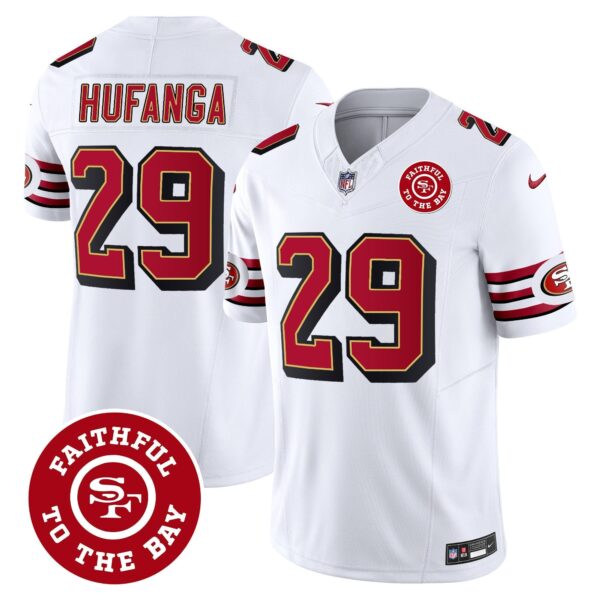49ers Throwback Faithful To The Bay Patch Vapor Limited Jersey – All Stitched – White – Talanoa Hufanga Jersey