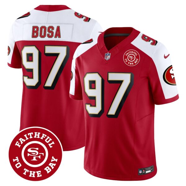 49ers Throwback Faithful To The Bay Patch Vapor Limited Jersey – All Stitched – Alternate – Nick Bosa Jersey