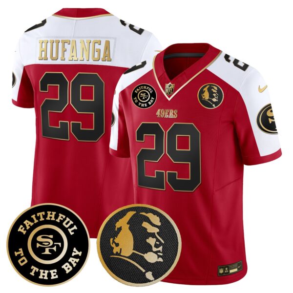 49ers Faithful & John Madden Patch Vapor Jersey – All Stitched – Alternate – Talanoa Hufanga Jersey