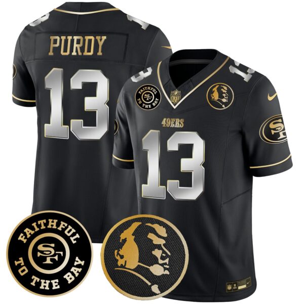 49ers Faithful & John Madden Patch Vapor Jersey – All Stitched – Black Limited – Brock Purdy Jersey