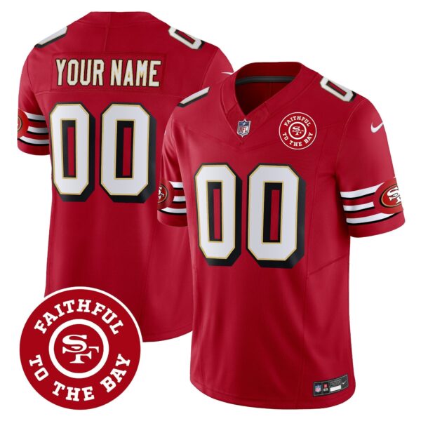 49ers Throwback Faithful To The Bay Patch Vapor Limited Custom Jersey – All Stitched – Red Jersey