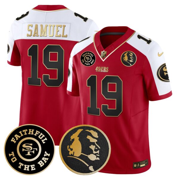 49ers Faithful & John Madden Patch Vapor Jersey – All Stitched – Alternate – Deebo Samuel Jersey