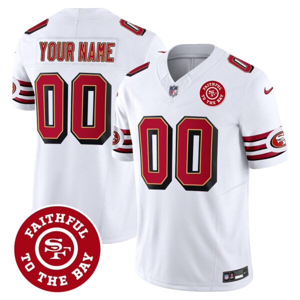 49ers Throwback Faithful To The Bay Patch Vapor Limited Custom Jersey – All Stitched – White Jersey