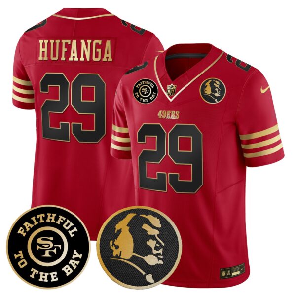 49ers Faithful & John Madden Patch Vapor Jersey – All Stitched – Black Scarlet – Talanoa Hufanga Jersey