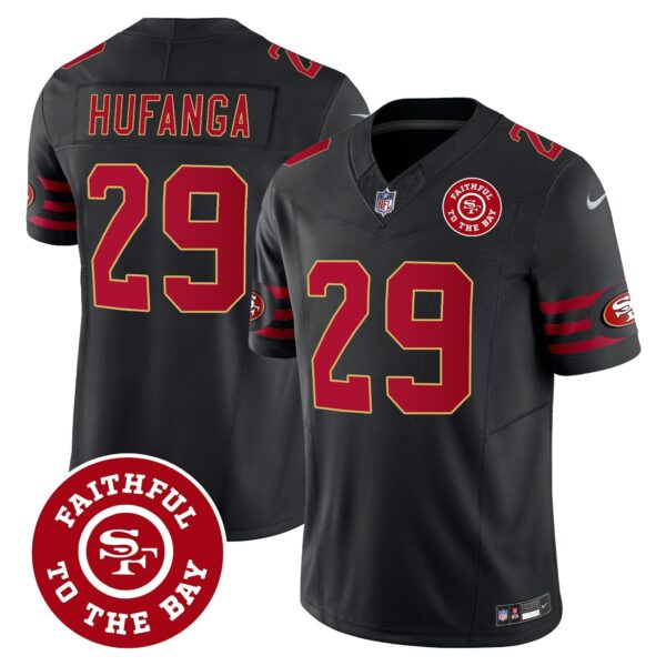49ers Throwback Faithful To The Bay Patch Vapor Limited Jersey – All Stitched – Black – Talanoa Hufanga Jersey