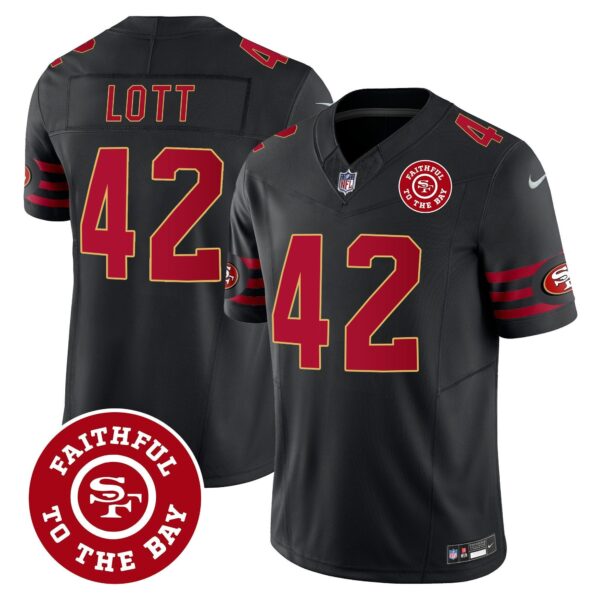 49ers Throwback Faithful To The Bay Patch Vapor Limited Jersey – All Stitched – Black – Ronnie Lott Jersey