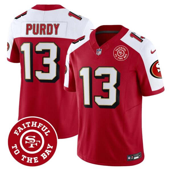 49ers Throwback Faithful To The Bay Patch Vapor Limited Jersey – All Stitched – Alternate – Brock Purdy Jersey