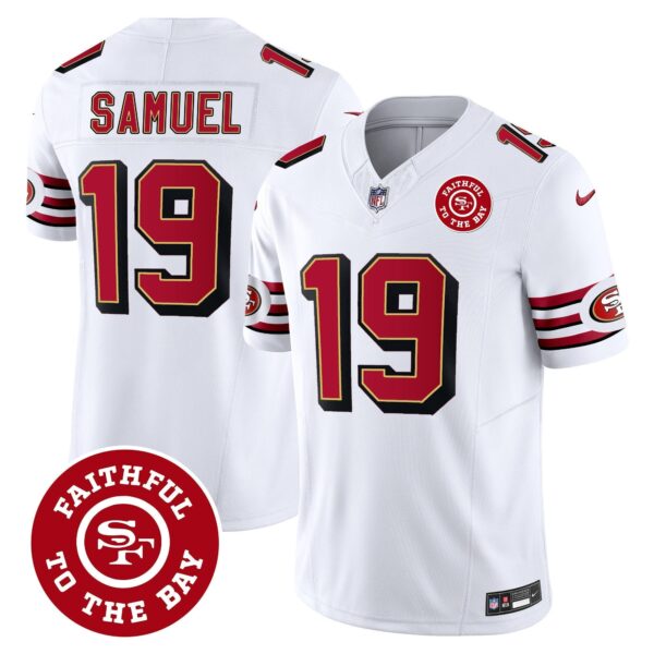 49ers Throwback Faithful To The Bay Patch Vapor Limited Jersey – All Stitched – White – Deebo Samuel Jersey