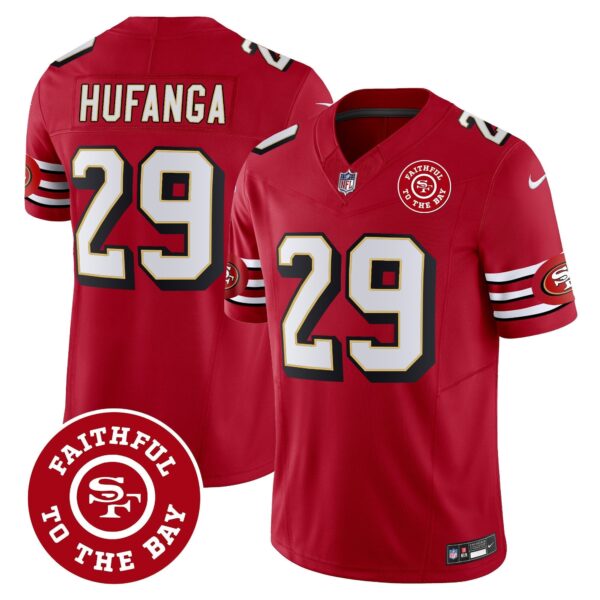 49ers Throwback Faithful To The Bay Patch Vapor Limited Jersey – All Stitched – Red – Talanoa Hufanga Jersey