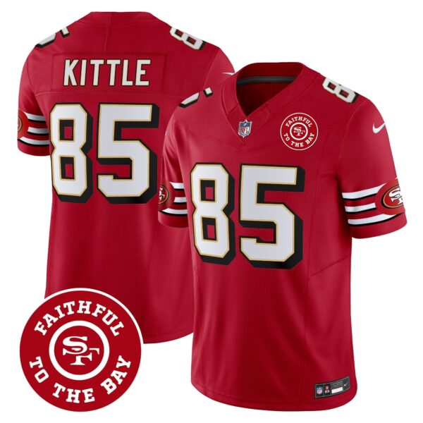 49ers Throwback Faithful To The Bay Patch Vapor Limited Jersey – All Stitched – Red – George Kittle Jersey