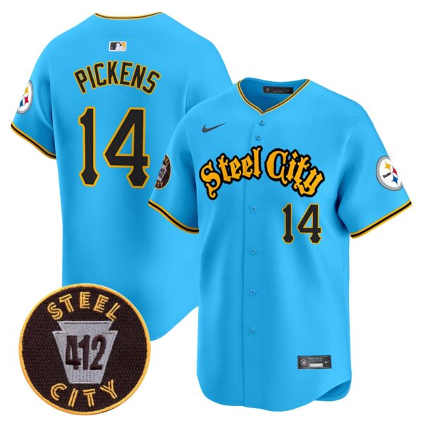 Steelers 412 Patch Vapor Premier Limited Jersey – All Stitched – Light Blue – George Pickens Jersey