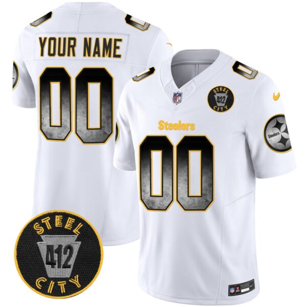 Steelers Arch Smoke 412 Patch Vapor Limited Custom Jersey – All Stitched – White Jersey