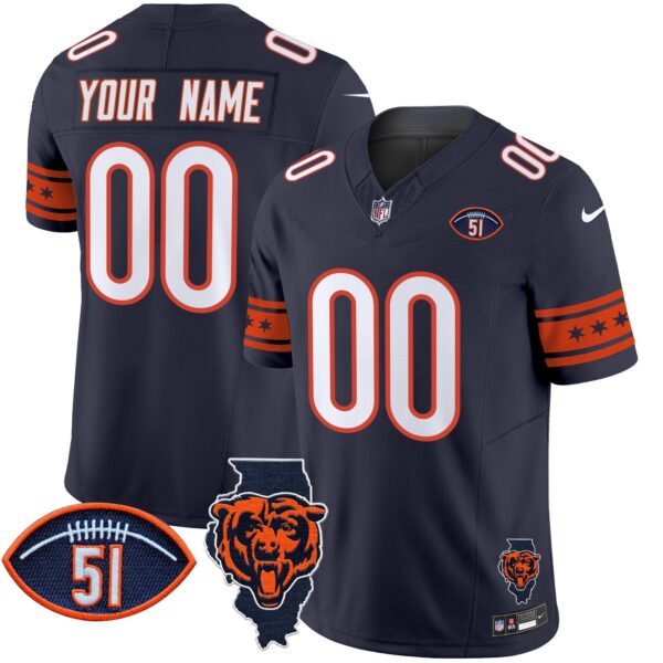Bears Illinois & Dick Butkus Patch Vapor Limited Custom Jersey – All Stitched – Navy Jersey