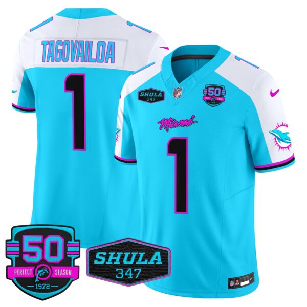 Dolphins Miami Vice Vapor Limited Jersey V4 – All Stitched – Aqua Alternate – Tua Tagovailoa Jersey