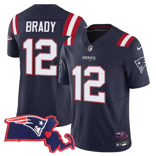 Patriots Massachusetts Patch Vapor Jersey – All Stitched – Navy – Tom Brady Jersey