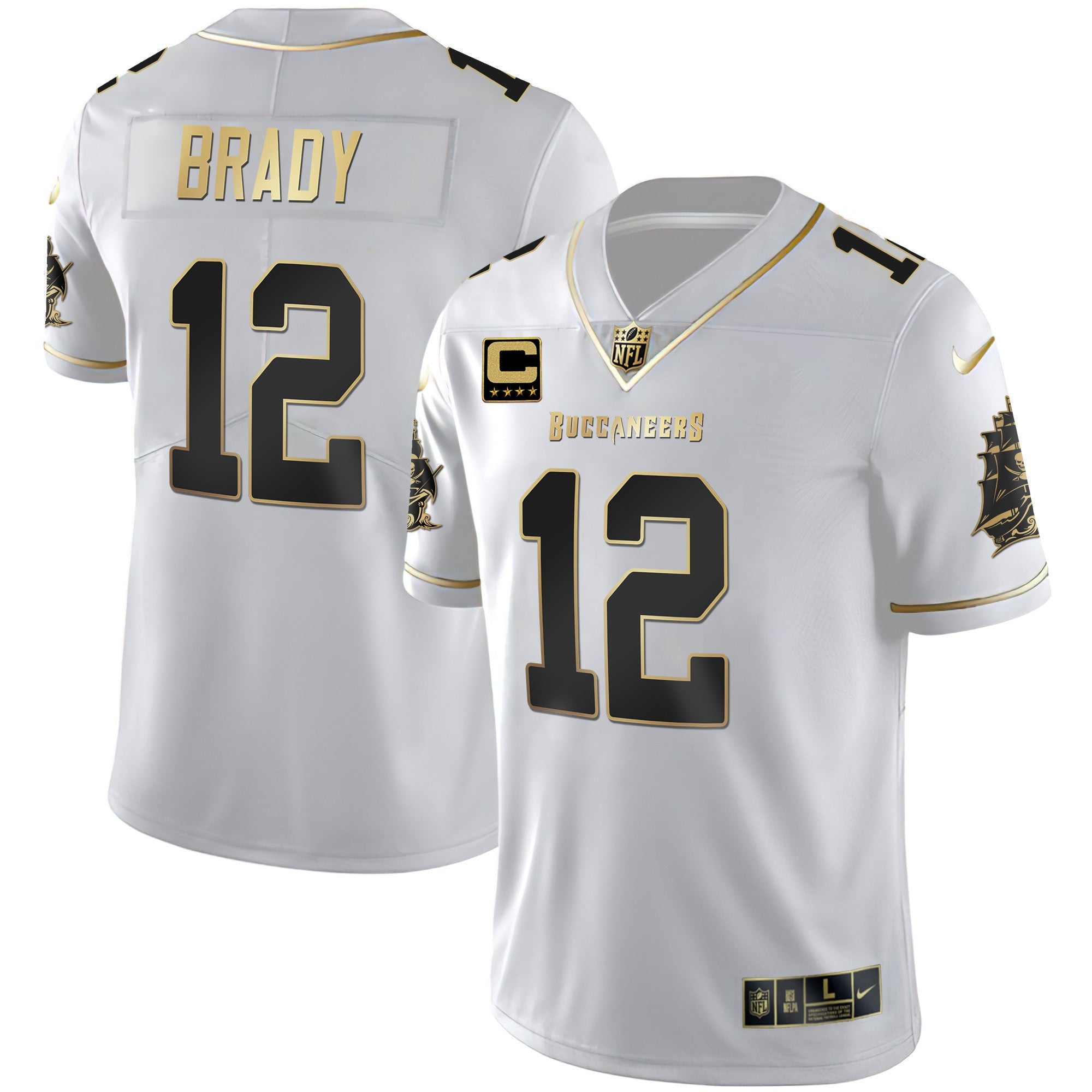 Buccaneers Gold Vapor Jersey – All Stitched – White Gold – Tom Brady Jersey