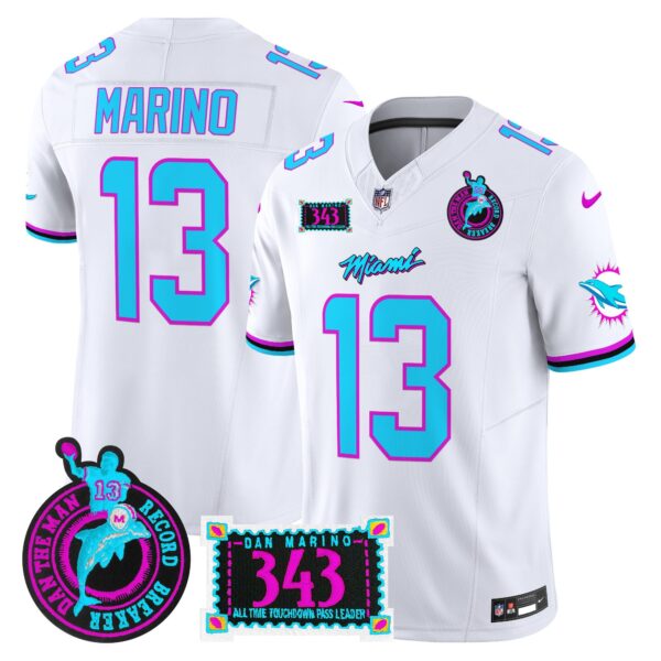 Dolphins Dan the Man Record Breaker Patch Vapor Limited Jersey – All Stitched – White – Dan Marino Jersey