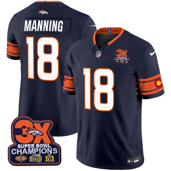 Denver Broncos 3x Patch Colorado Flag Vapor Limited Jersey – All Stitched – Navy – Peyton Manning Jersey