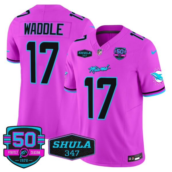 Dolphins Miami Vice Vapor Limited Jersey V4 – All Stitched – Pink – Jaylen Waddle Jersey