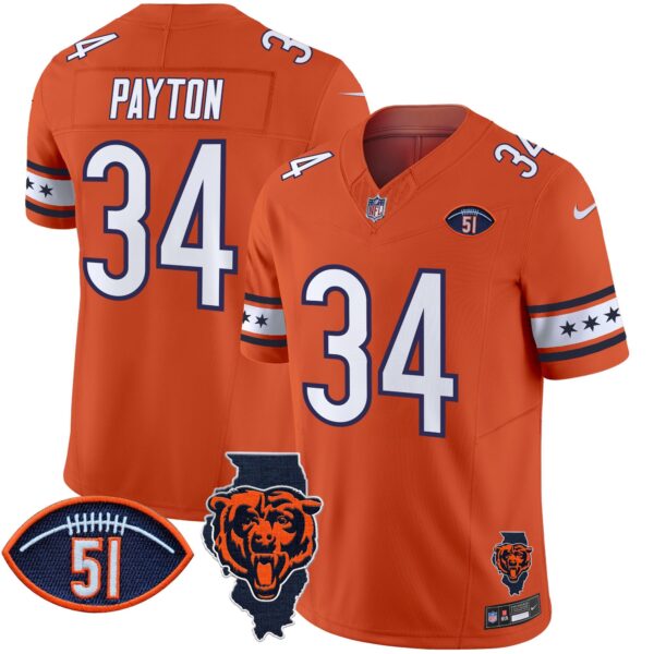 Bears Illinois & Dick Butkus Patch Vapor Limited Jersey – All Stitched – Orange – Walter Payton Jersey