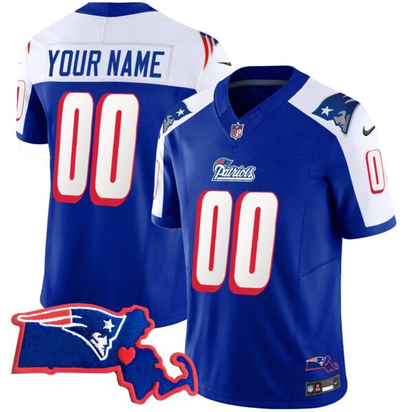 Patriots Massachusetts Patch Vapor Custom Jersey – All Stitched – 1996 Alternate Jersey