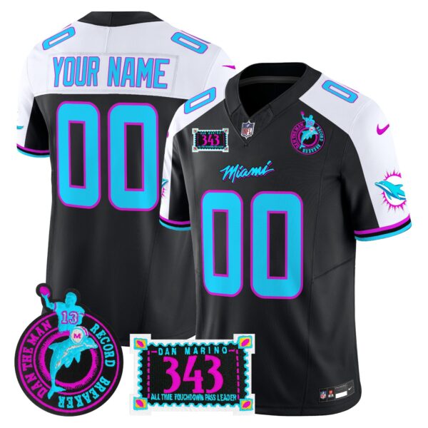 Dolphins Dan the Man Record Breaker Patch Vapor Limited Custom Jersey – All Stitched – Black Alternate Jersey