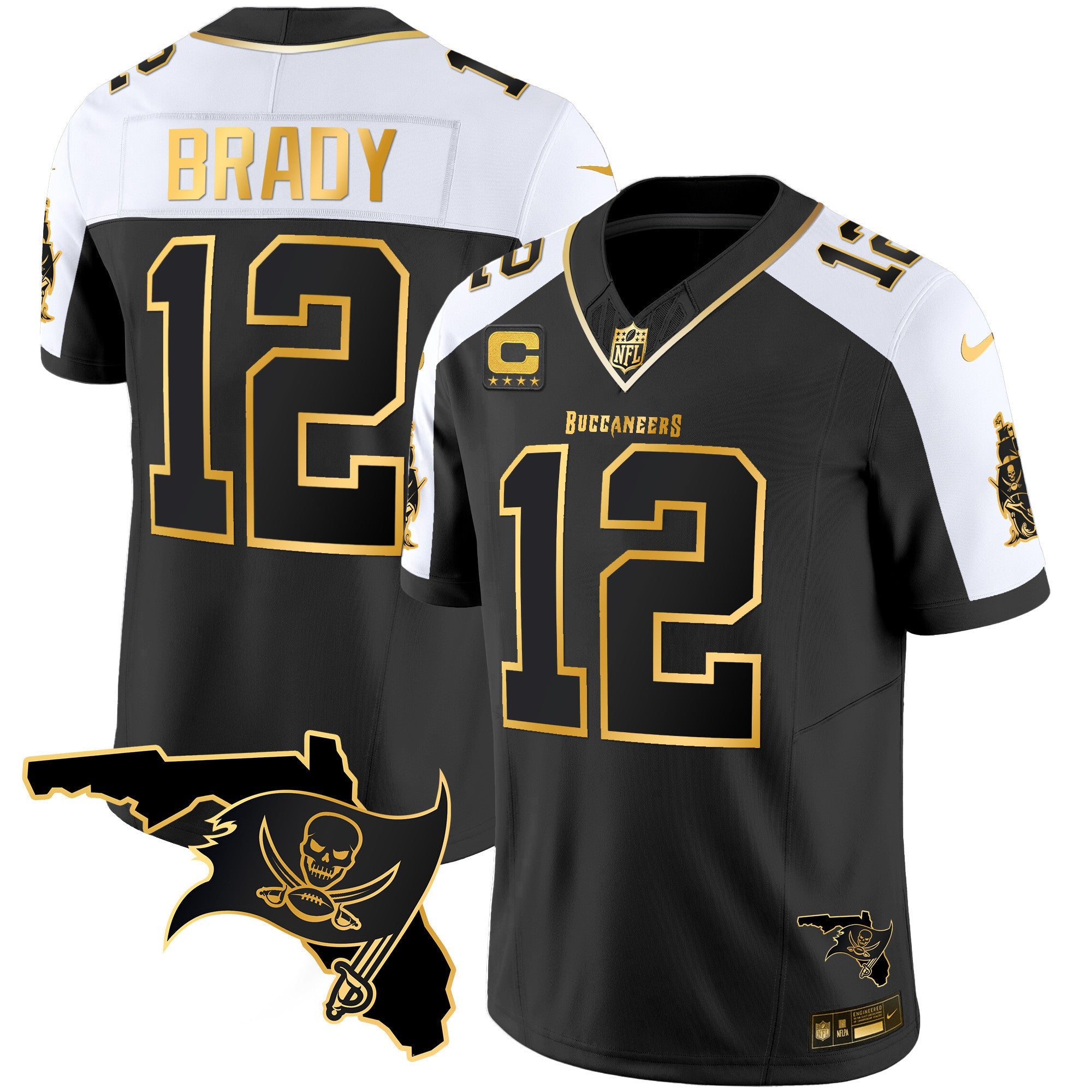 Buccaneers Florida Patch Vapor Gold Jersey – All Stitched – Alternate – Tom Brady Jersey