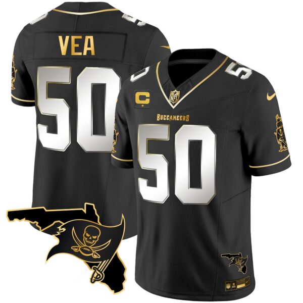 Buccaneers Florida Patch Vapor Gold Jersey – All Stitched – Black Limited – Vita Vea Jersey
