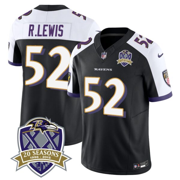 Ravens 20th Season Patch Vapor Limited Jersey – All Stitched – Black Alternate – Ray Lewis Jersey