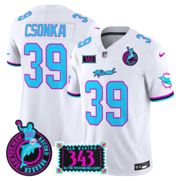 Dolphins Dan the Man Record Breaker Patch Vapor Limited Jersey – All Stitched – White – Larry Csonka Jersey