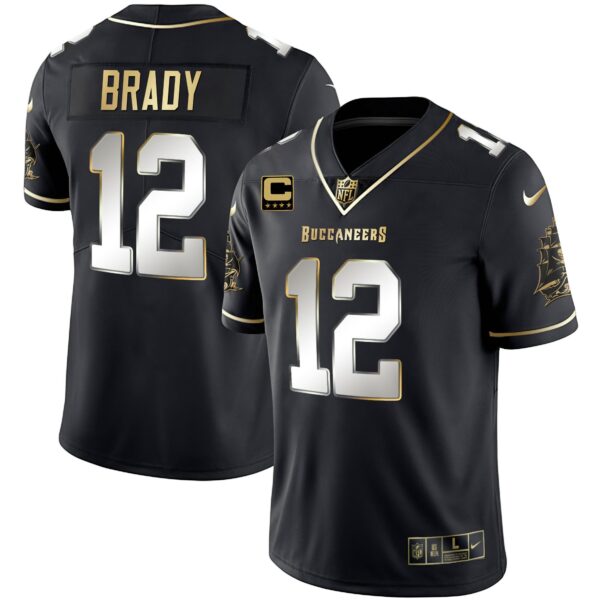 Buccaneers Gold Vapor Jersey – All Stitched – Black Limited – Tom Brady Jersey