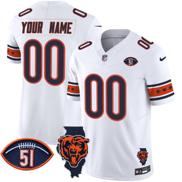 Bears Illinois & Dick Butkus Patch Vapor Limited Custom Jersey – All Stitched – White Jersey