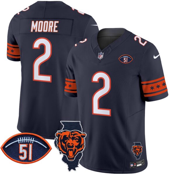 Bears Illinois & Dick Butkus Patch Vapor Limited Jersey – All Stitched – Navy – D.J. Moore Jersey