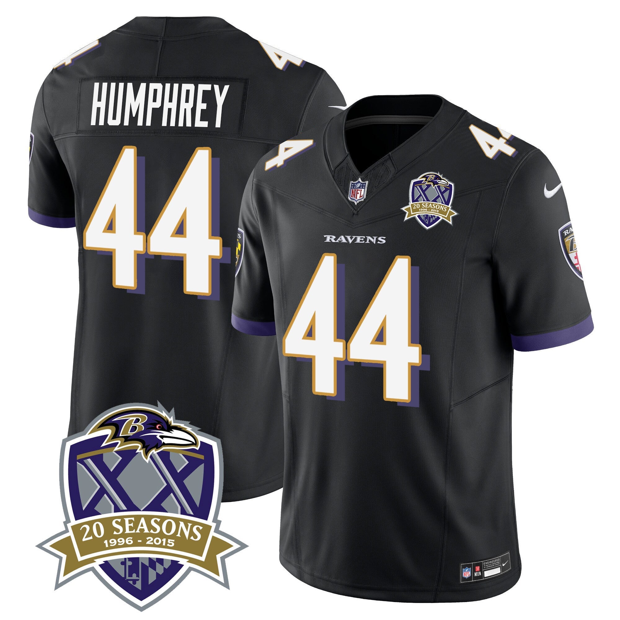 Ravens 20th Season Patch Vapor Limited Jersey – All Stitched – Black – Marlon Humphrey Jersey