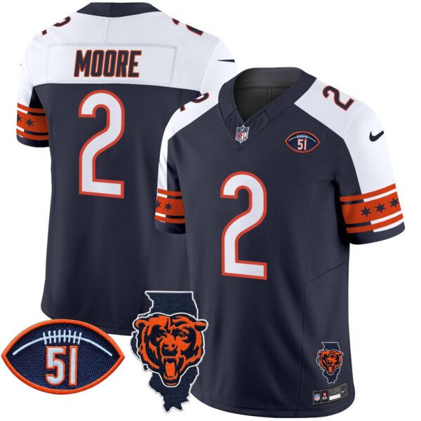 Bears Illinois & Dick Butkus Patch Vapor Limited Jersey – All Stitched – Alternate – D.J. Moore Jersey