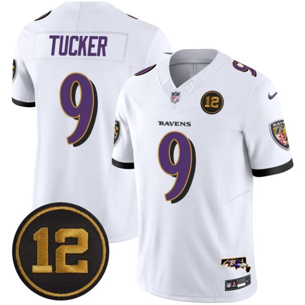 Ravens Jacoby Jones Patch Vapor Limited Jersey – All Stitched – White – Justin Tucker Jersey
