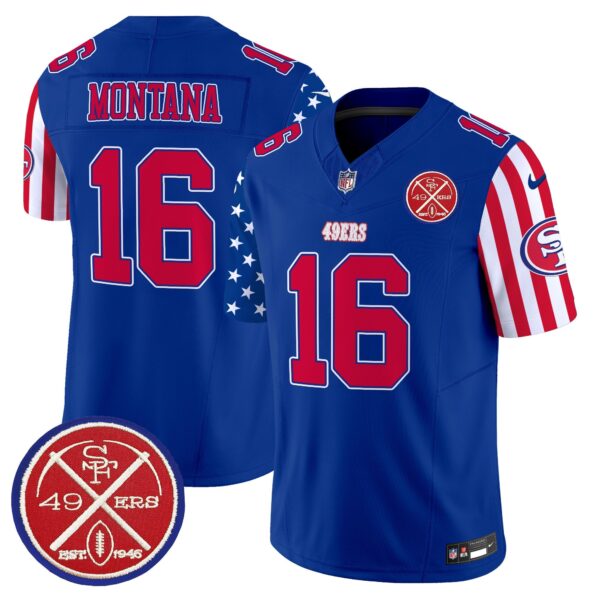 49ers American Style Vapor Limited Jersey – All Stitched – Royal – Joe Montana Jersey