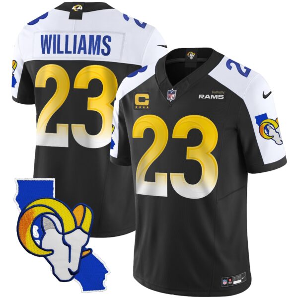 Rams California Patch Vapor Limited Jersey – All Stitched – Black Alternate – Kyren Williams Jersey