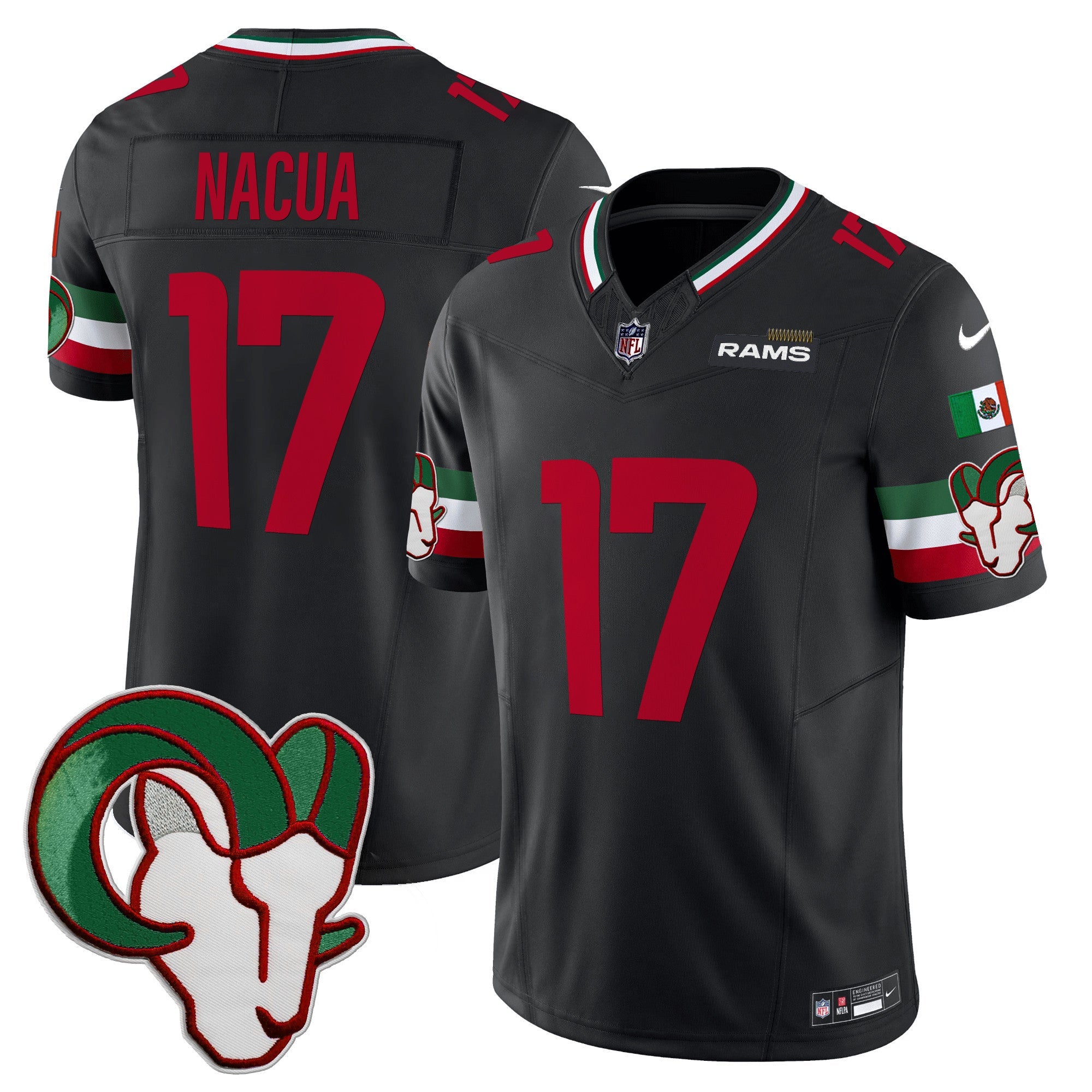 Rams Mexico Vapor Limited Jersey – All Stitched – Black – Puka Nacua Jersey