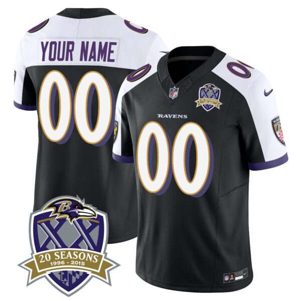 Ravens 20th Season Patch Vapor Limited Custom Jersey – All Stitched – Black Alternate Jersey