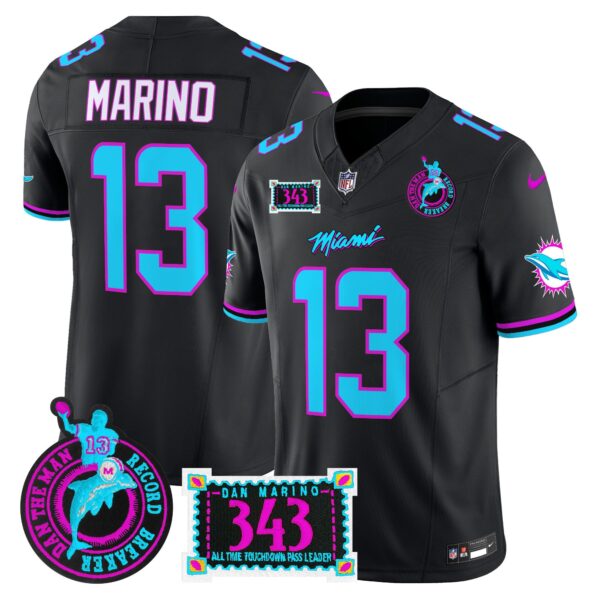 Dolphins Dan the Man Record Breaker Patch Vapor Limited Jersey – All Stitched – Black – Dan Marino Jersey