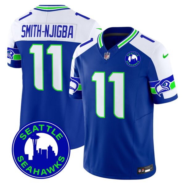 Seahawks 2024 Seattle City Patch Vapor Limited Jersey – All Stitched – Royal Alternate – Smith-Njigba Jersey