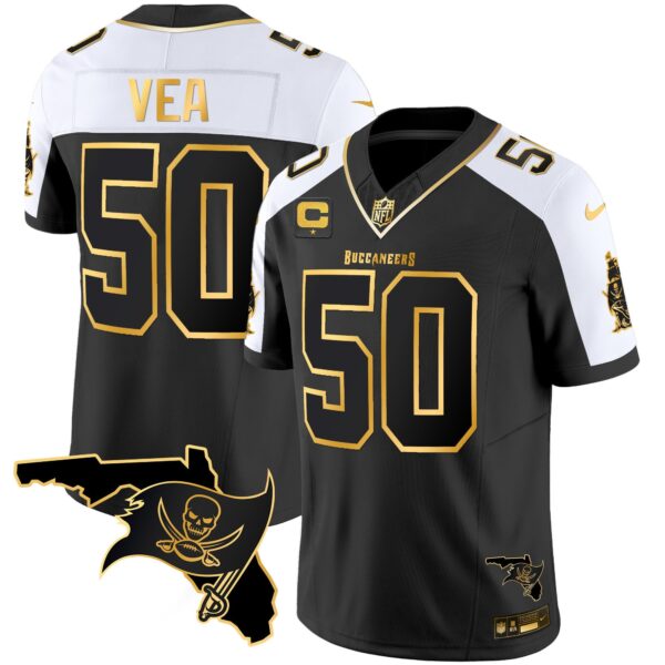 Buccaneers Florida Patch Vapor Gold Jersey – All Stitched – Alternate – Vita Vea Jersey