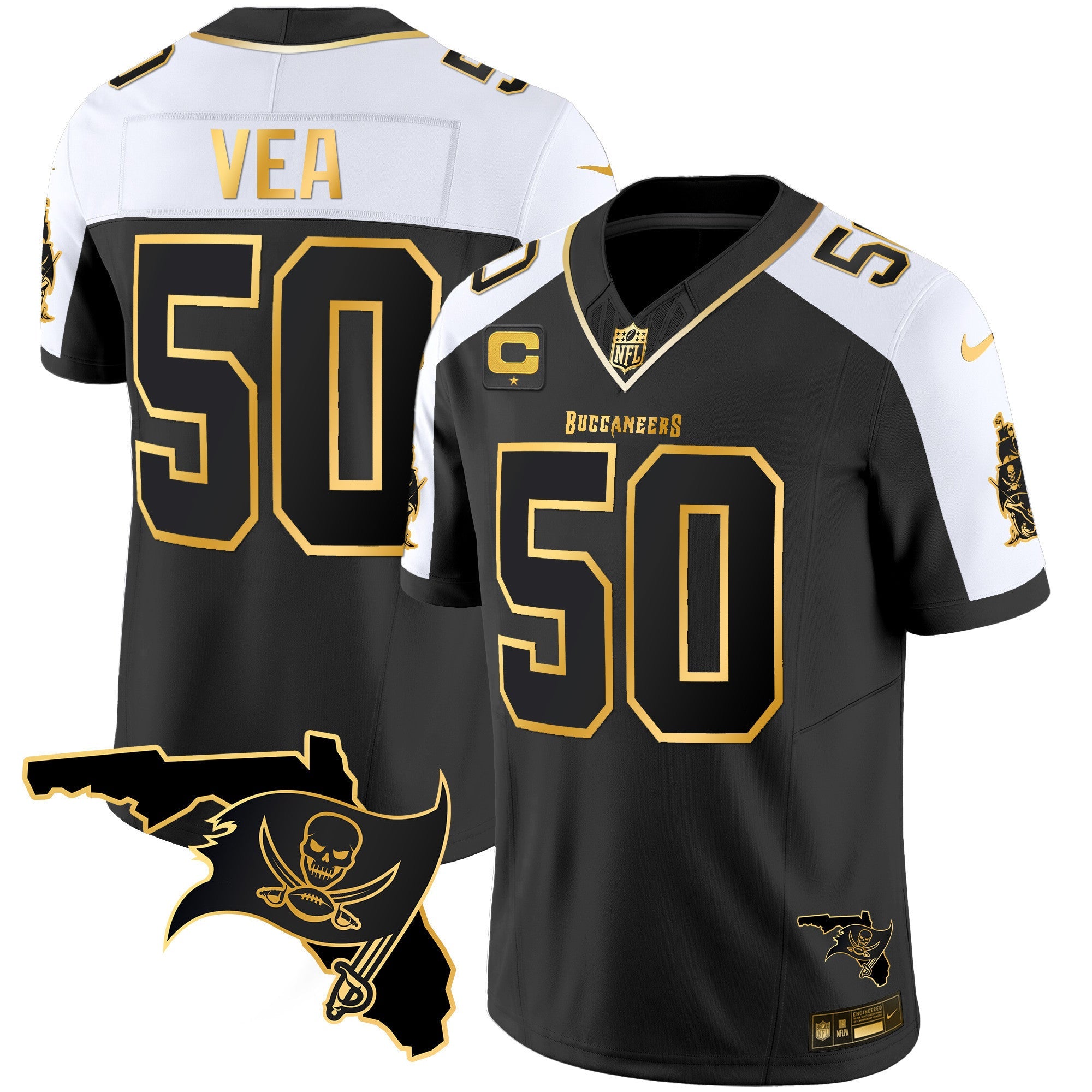 Buccaneers Florida Patch Vapor Gold Jersey – All Stitched – Alternate – Vita Vea Jersey