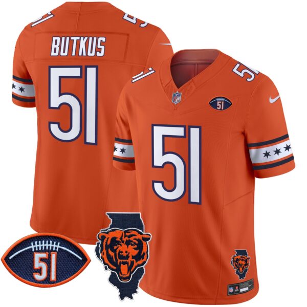 Bears Illinois & Dick Butkus Patch Vapor Limited Jersey – All Stitched – Orange – Dick Butkus Jersey