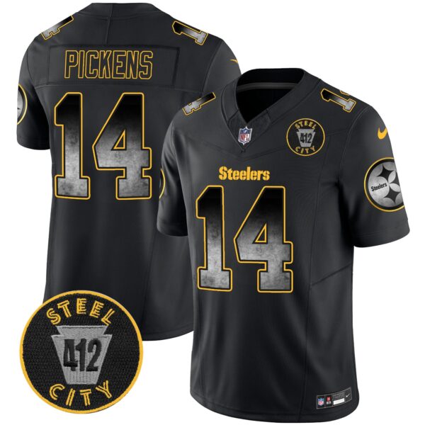 Steelers Arch Smoke 412 Patch Vapor Limited Jersey – All Stitched – Black – George Pickens Jersey