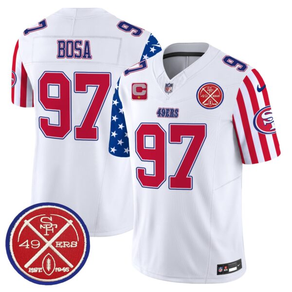 49ers American Style Vapor Limited Jersey – All Stitched – White – Nick Bosa Jersey