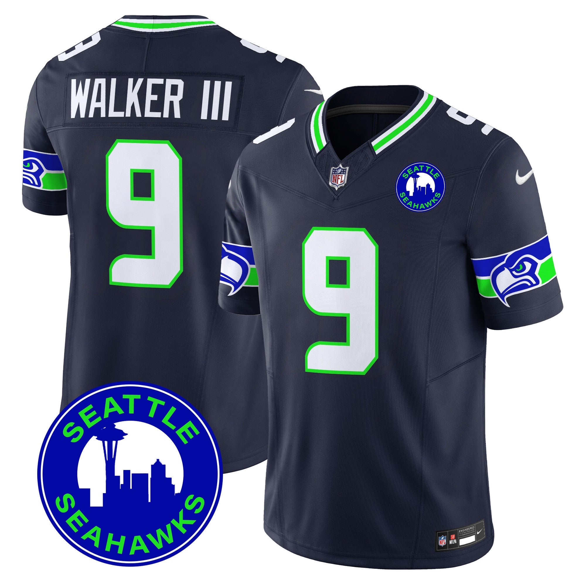 Seahawks 2024 Seattle City Patch Vapor Limited Jersey – All Stitched – Navy – Walker III Jersey
