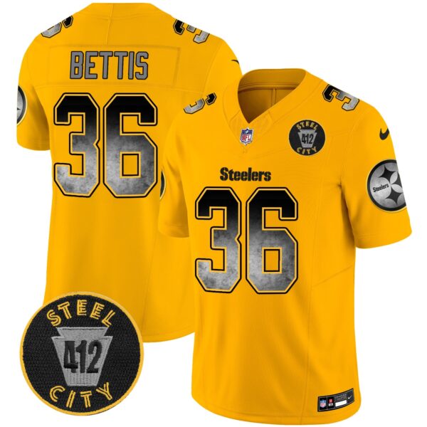 Steelers Arch Smoke 412 Patch Vapor Limited Jersey – All Stitched – Gold – Jerome Bettis Jersey
