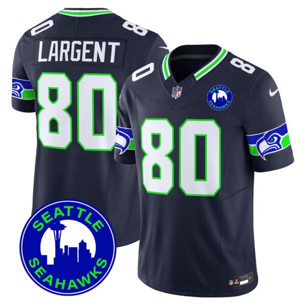Seahawks 2024 Seattle City Patch Vapor Limited Jersey – All Stitched – Navy – Steve Largent Jersey